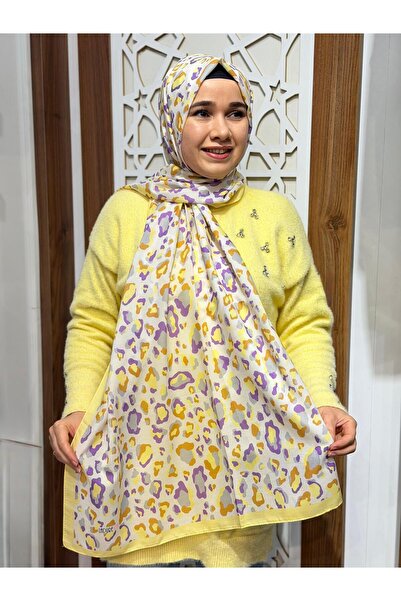 Sarı Leopar Desenli Şal