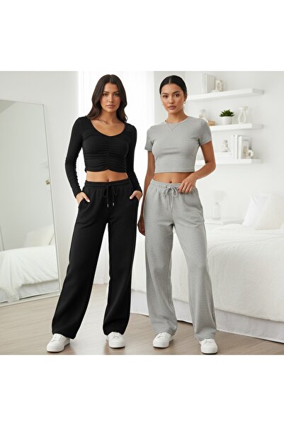 modlux 2-Pack Black Gray Women's Baggy Sweatpants