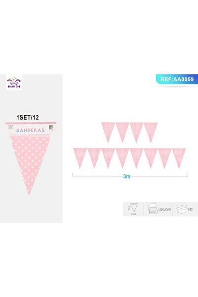 MC Micostore PartyGo party flags, 3m, white polka dots, pink, AA0059