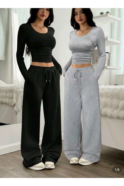 modlux Seasonal 2-Pack Black Gray Women's Baggy Sweatpants