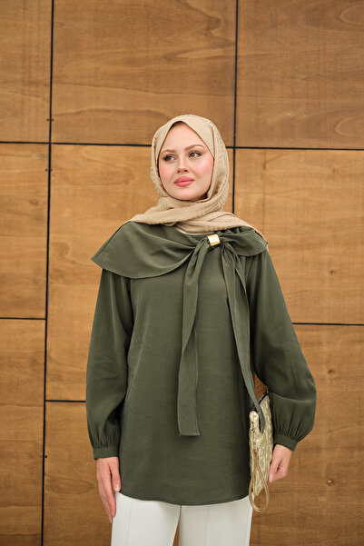 LOCCO Women's Scarf Collar Cupra Shirt Green