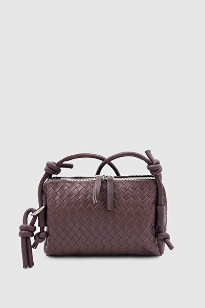 Wuclo Clasa Örgü Desen Uzun Çapraz Askılı Mini Çanta Acı Kahve