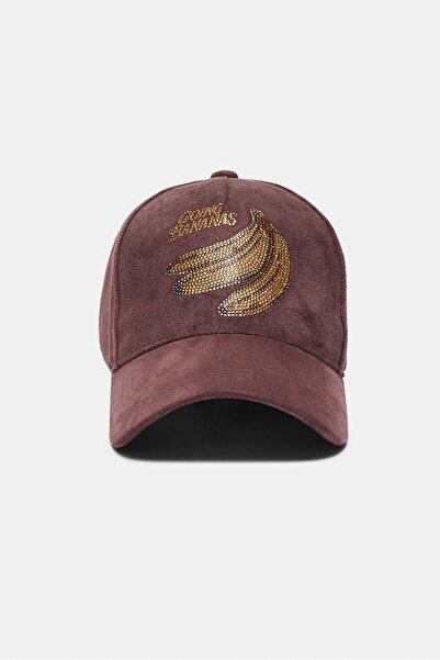 Stradivarius Suni süet sloganlı şapka