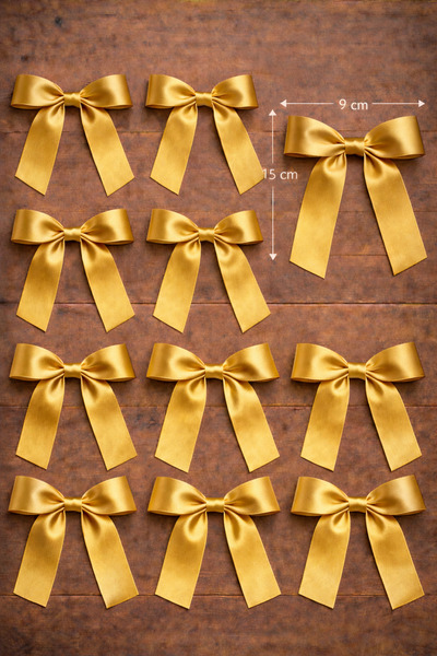 edalle 25 Adet (20mm) Gold Hazır Saten Büyük Fiyonk Hazır Hazırlanmış Süsleme...