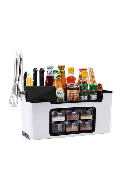 Thirty Three Design Multifunctional kitchen organizer, white plastic, 6 compa...