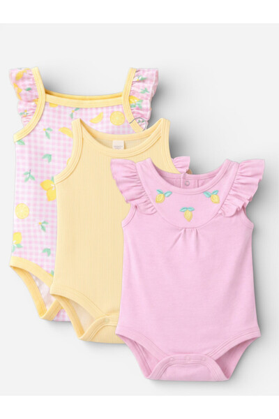 Victor and Jane Baby Girls’ Bodysuit Multipack (3 Pack) – Frill Sleeve & Frui...