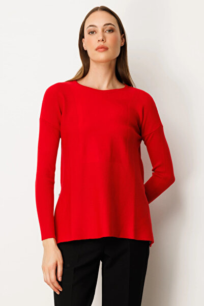 On Fashion Women's Side Zipper Red Sweater 65318