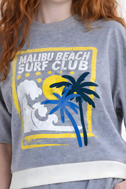 HayKids Set de trening pentru fete, gri, cu imprimeu, cu jumătate de mânecă -...