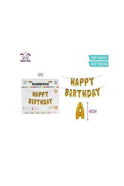 MC Micostore Baloane din folie PartyGo Happy Birthday, 40cm, auriu, FB0356, s...