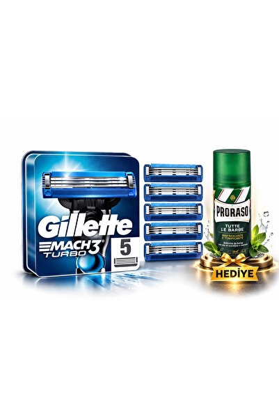 Gillette Set de 5 bucăți Mach-3 Turbo de rezervă + spumă de ras cu extract de...