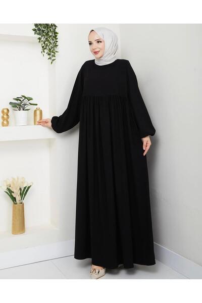 Esra Butik78 Medine İpeği Roba Detaylı Salaş Tesettür Elbise 3 Renk Büyük Bed...