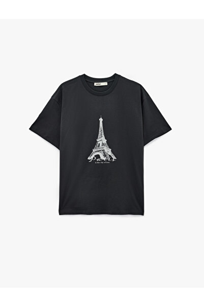 Koton Cotton Short Sleeve Crew Neck Eiffel Tower Printed Oversize T-Shirt