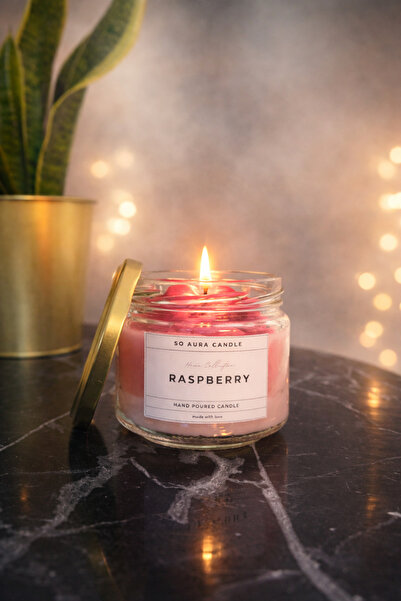 SO Aura El Yapımı Böğürtlen Kokulu Pembe Lale Kavanoz Mum 250gr