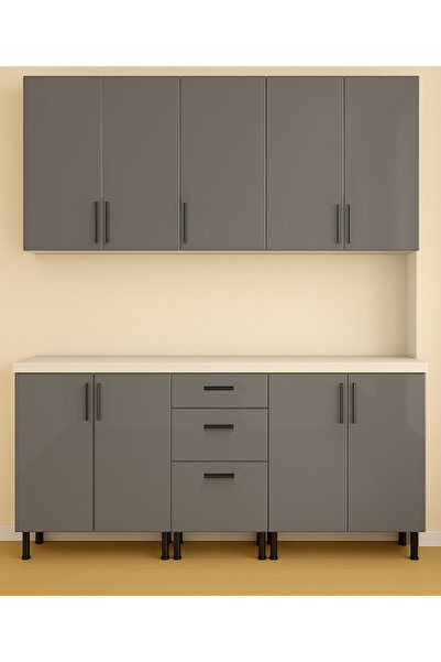 BRC Bucatarie 200 cm mdf lucios gri