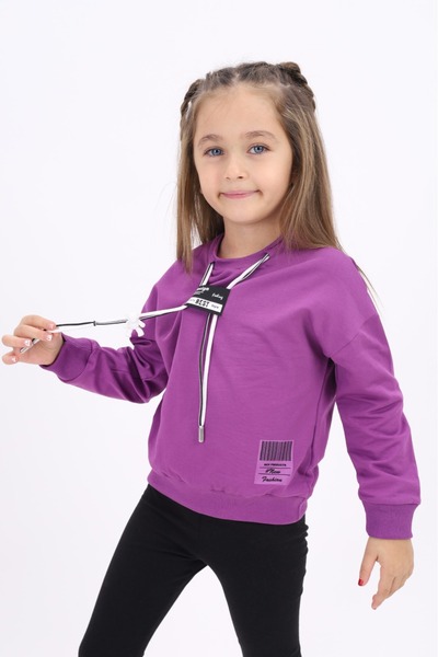 Toontoy Girl's Relax Fit Crew Neck Drop Shoulder Printed Sweatshirt - Lace De...