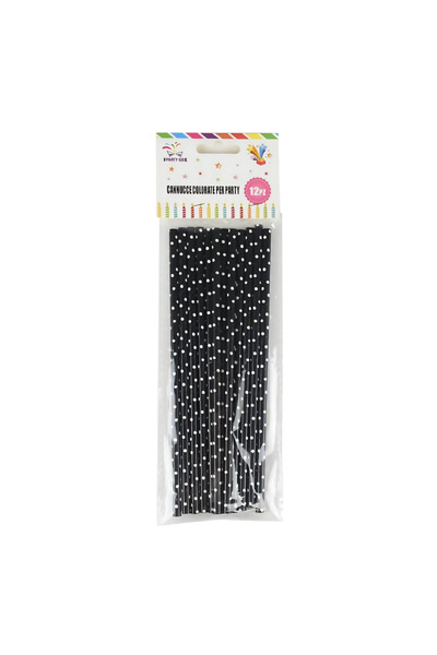 MC Micostore Black straws with white bubbles 20cm, PartyGo, BK0007, set of 12...