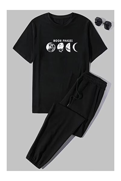 PENTHİLUS Unisex Moon Phases Printed 2-Piece Tracksuit Set