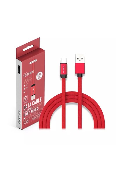 OEM Кабел USB TYPE C 1m плосък червен 2.4A RUBY EDITION V-Tac SKU-8631