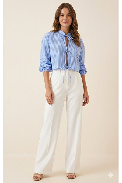 marvion Kadın Önden Kurdele Baglamalı Çizgili Gömlek