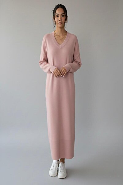 ModaSehle Women's V-Neck Oversize Long Sleeve Knitwear Dress, Loose Fit, Suit...