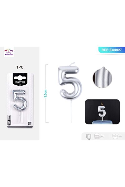 MC Micostore PartyGo birthday cake candles number 5, 6cm, silver, EA0027