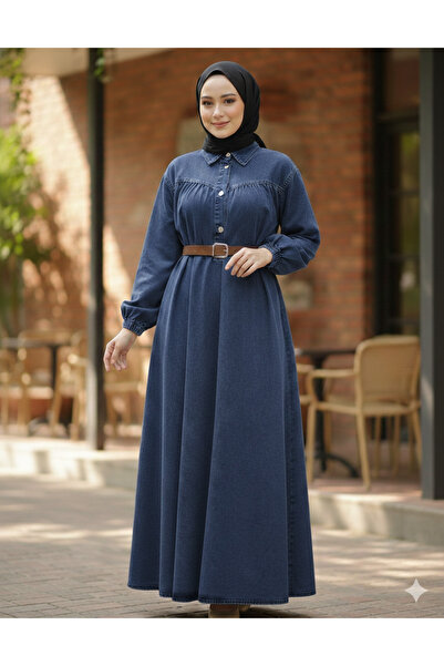 bellura Half Buttoned Jeans Dress with Elasticized Sleeves