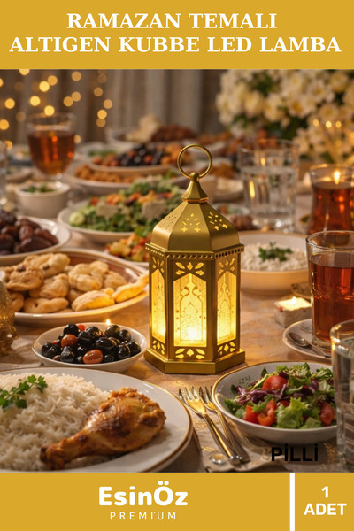 EsinÖz #LEDLamba Ramazan Temalı Sofra Masa Üstü Gold Dekoratif Altıgen Kubbe ...