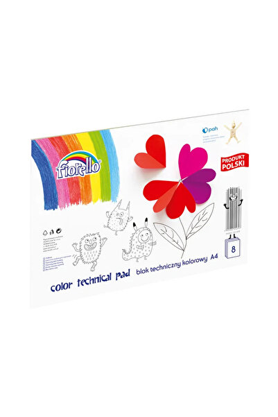 Fiorello Bloc tehnic colorat A4 150-1438, 160g/mp, mix diverse culori, set 8 ...