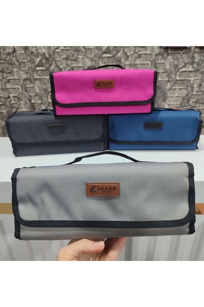 senacacollection Canvas Openable 4 Compartment Pen Holder Makeup Bag