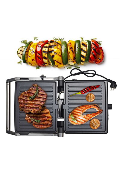 Kamille Gratar electric KM6706 2000W, Placi Antiaderente, Inox, Suprafata gat...