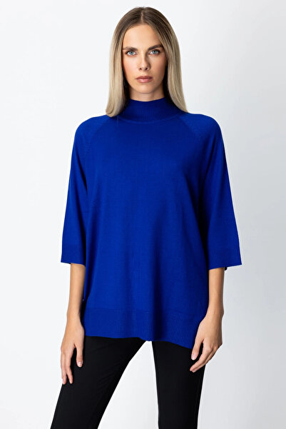 On Fashion Women's Buttoned Back Slit Fisherman Casual Saks Blue Color Sweate...