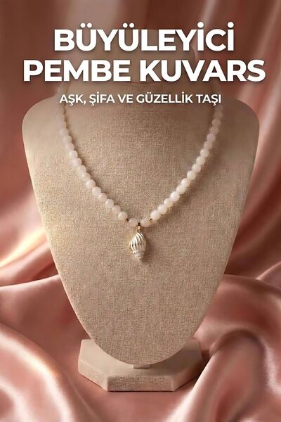 Yudi Atelier YudiAtelier Pembe Kuvars Doğal Taş Kolye - Gold Detaylı Deniz Ka...