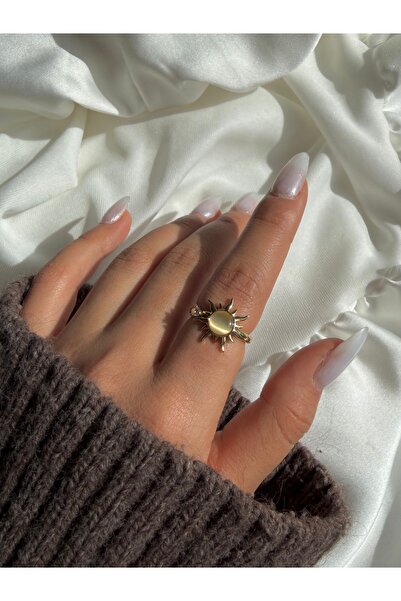 Oflia Gold Güneş Figürlü Ay Taşı Detaylı Yüzük - Ayarlanabilir