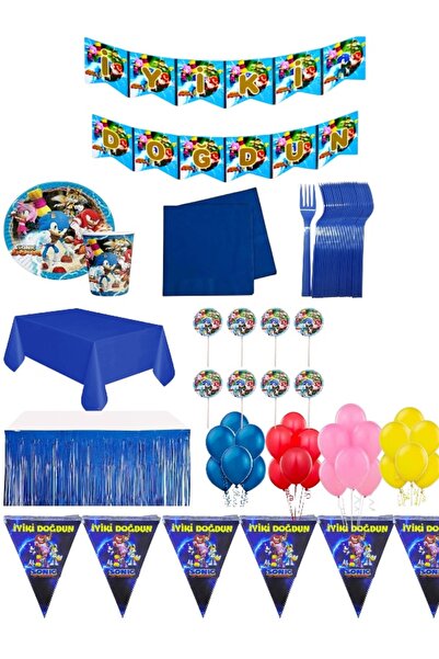 CAVAŞ sun hat مجموعة لوازم حفلات أعياد الميلاد بتصميم سونيك بوم تتسع لـ 16 شخ...
