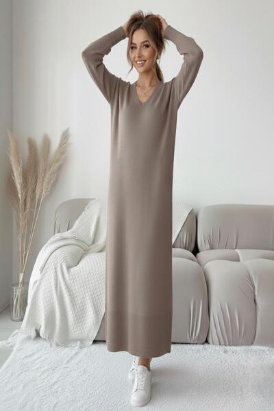 ModaSehle Women Oversize V Neck Long Sleeve Knitwear Dress