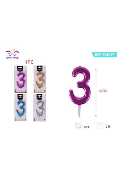 MC Micostore Lumanari aniversare pentru tort PartyGo cifra 3, 16cm, diverse c...