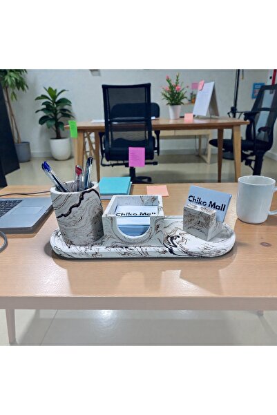 Chiko Mall 4’lü Beton Ofis Aksesuar Seti – Modern Masaüstü Düzenleyici Set
