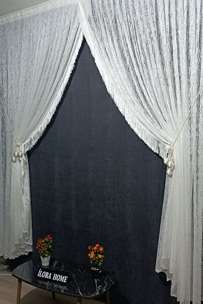 ilora home Premium ekru beyaz cam kırığı kruvaze tasarım ütü istemez tül perd...