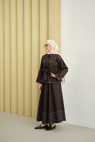 LOCCO Women's Shirt Collar, Hidden Buttons, Embroidered Double Pocket Skirt S...