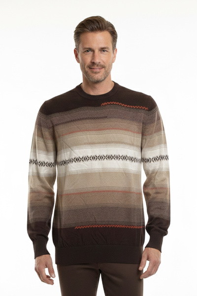 Pulltonic Men's Crew Neck Patterned Slim Sweater