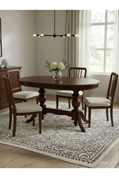 Gazzini Furniture Montclair Çift Baba Ayaklı Masif Ahşap Oval Yemek Masası 10...