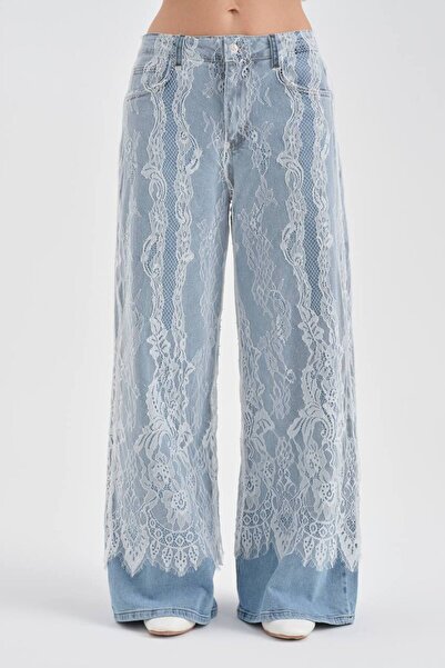 tw3 Kadın Dantel Detaylı Tasarım Palazzo Jeans