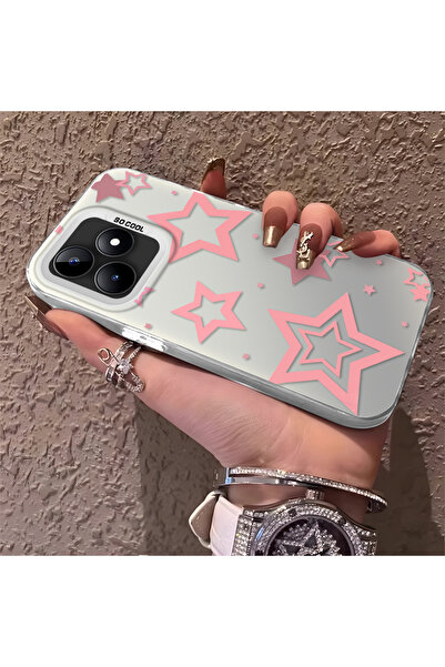 Hontinga حافظة هاتف من السيليكون متوافقة مع Realme C51، مزودة بنمط نجوم، وحاف...