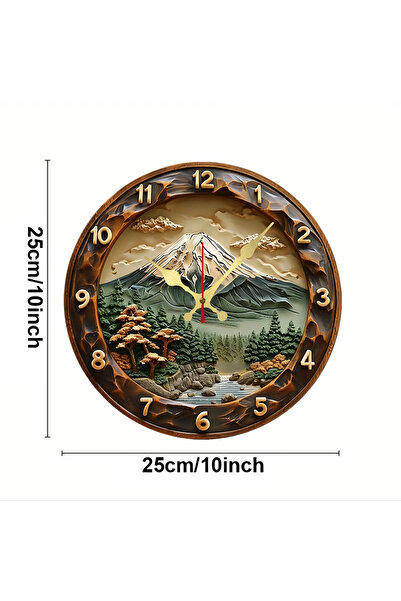 Choice 10 inch GZ-WYT09150066 Mount Fuji Wooden Round Silent Hanging Wall Clk...