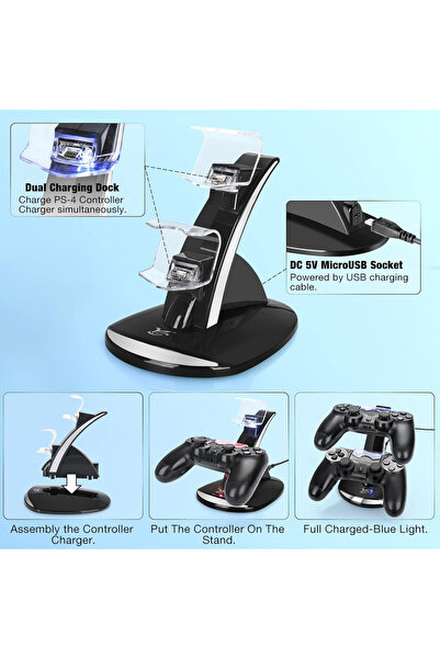 Choice شاحن أسود لجهاز تحكم بلاي ستيشن 4، شاحن مزدوج، محطة شحن سريع، حامل شاح...