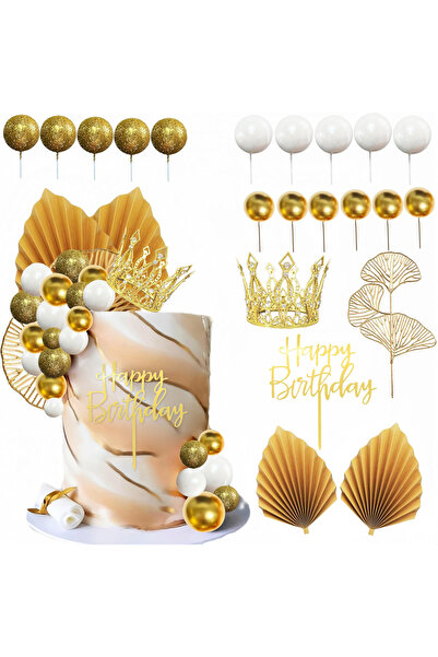 Choice ٢٥ قطعة من كرات تزيين الكيك، كرات بيضاء وذهبية لتزيين الكيك، زينة كيك ...