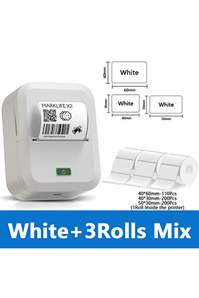 Choice1 طابعة حراري محمولة ماركليف X2 بيضاء بثلاث لفات، طابعة ملصقات صغيرة ذا...