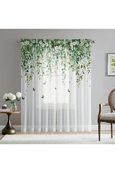 Choice3 Rod Pocket 52Wx84L(132x213cm)X2 SXBH 2pcs Forest White Flower Curtain...
