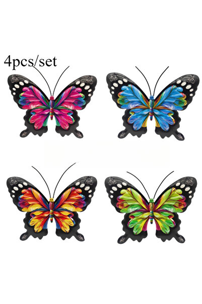 Choice مجموعة من 4 قطع من لوحات جدارية على شكل فراشات من الحديد، مقاس 17×13 س...