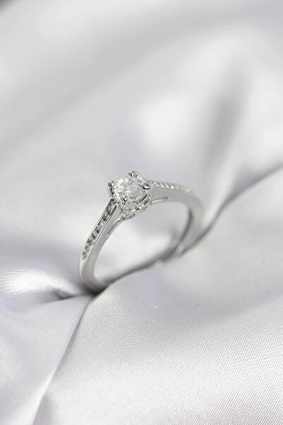 lowell home Single Stone Silver Color Zircon Stone Model Women's Ring